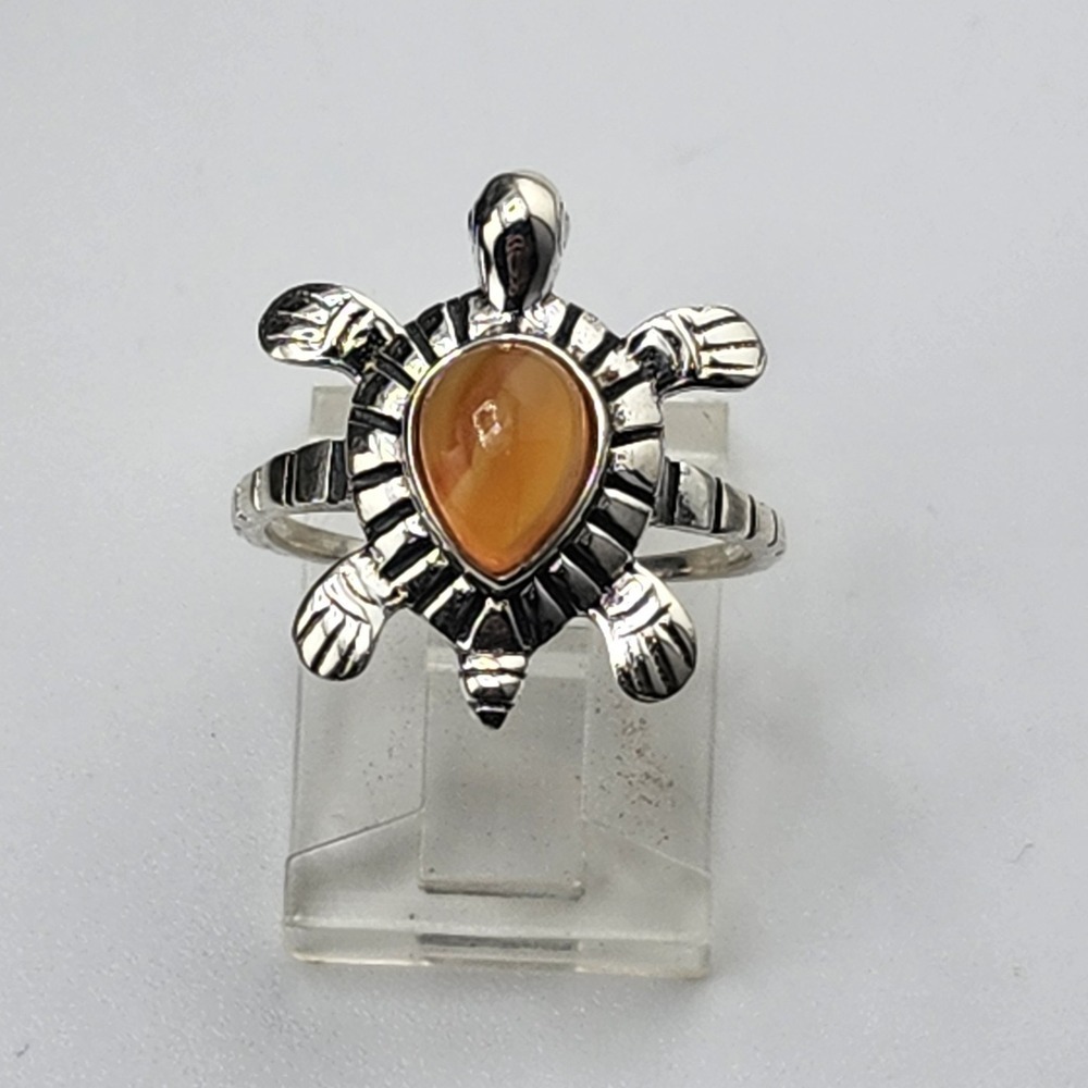 Sterling Silver 925 Honey Onyx Turtle Ring Size 7
